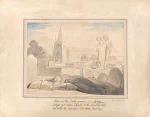 De Weduwe Omhelst het Graf van Haar Man door William Blake