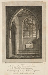 Uitzicht op de kapel van St. Edmund in de kerk van East Dereham, met het graf van William Cowper Esquire door William Blake