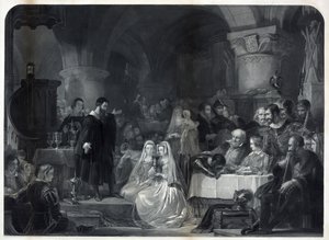 John Knox geeft de eerste protestantse communie, pub. 1849 door William Bonner