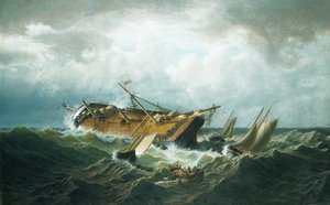 Scheepswrak voor de kust van Nantucket (Wrak voor de kust van Nantucket na een storm) door William Bradford