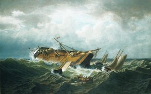Schipbreuk bij Nantucket na een storm, ca. 1860-61 door William Bradford