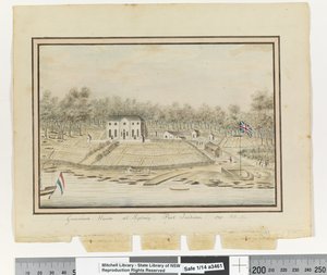 Gouverneurshuis in Sydney, Port Jackson 1791 door William Bradley
