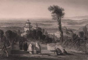 Uitzicht vanaf Sacro Monte in Varese, Lombardije, Italië, staalgravure door T Willmore naar tekening van William Brockedon, circa 23x18 cm