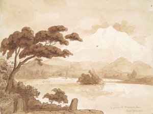 recto: Landschap met meer en bergen door William Brockedon