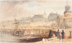 De haven van St. Malo bij eb door William Callow