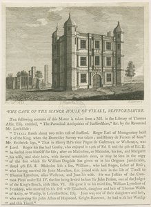 Tixall Hall - Poortgebouw (gravure) door William Carter