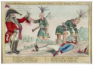 Een scène aan de grenzen zoals beoefend door de humane Britten en hun waardige bondgenoten, pub. 1812