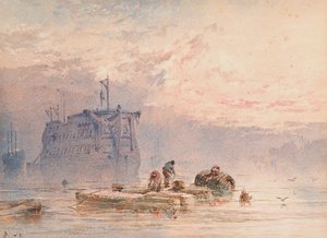 Hulken voor anker, 1875 door William Cook of Plymouth