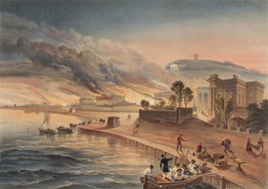 Brand van de regeringsgebouwen in Kertch. 9 juni 1855