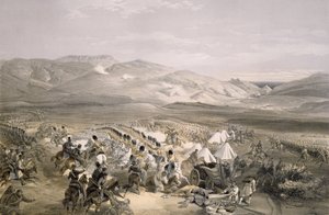Aanval van de Zware Cavaleriebrigade in de Slag bij Balaclava op 25 oktober 1854, gegraveerd door E. Walker, gepubliceerd 1855
