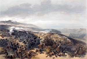 Tweede Aanval van de Garde toen ze de Twee Kanon Batterij heroverden bij de Slag om Inkerman, gegraveerd door Edmond Morin (1824-82) uit The Seat of War in the East - Eerste Serie, uitgegeven door Colnaghi