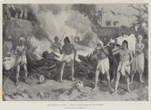 De pest in India, een hindoeïstische brandplaats voor slachtoffers door William Crimea Simpson