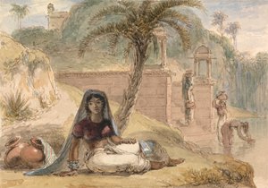 Indiaans Meisje Zittend bij een Rivier door William Daniell