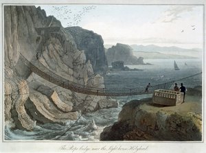 De touwbrug bij de vuurtoren, Holyhead, Anglesey, Wales door William Daniell