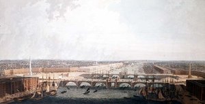 Uitzicht op Londen met de Verbeteringen van de Haven en de dubbele London Bridge. Ingediend bij de Select Committee van het Lagerhuis door William Daniel