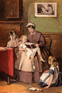 De vriendelijke dienaar: een meid leest voor aan jonge kinderen