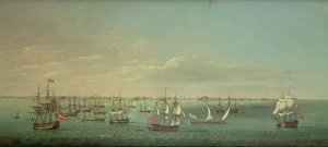 Britse, Franse, Portugese en Spaanse Koopvaarders en Oorlogsschepen bij Cadiz door William Dixon
