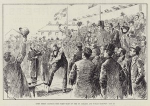 Lord Derby snijdt de Eerste Turf van de St Helens en Wigan Spoorweg, 28 januari door William Douglas Almond