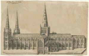 Lichfield Kathedraal - Zuidaanzicht door William Dugdale