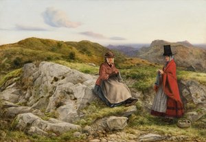Welsh landschap met twee vrouwen die breien door William Dyce