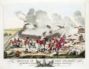 Slag bij New Orleans en dood van Generaal-majoor Packenham op 8 januari 1815, uitgegeven 1815