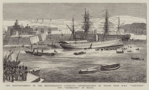De Versterkingen van de Middellandse Zee Garnizoenen, Ontscheping van Troepen van HMS Crocodile en Euphrates in Malta door William Edward Atkins