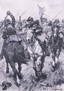 Het cavaleriegevecht bij Dunbar 3 september 1650, illustratie uit Britse gevechten op land en zee, 1915 door William Edward Stott