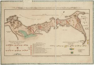 Een plan van de operaties van de Britse troepen in Egypte van de landing in Aboukir Bay op 8 maart tot de Slag bij Alexandrië op 21 maart inclusief door William Faden