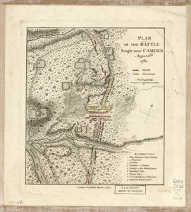 Plan van de Slag bij Camden, 16 Augustus door William Faden