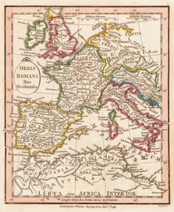 Westelijk deel van het Romeinse Rijk. Kaart.