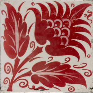 Tegel met gestileerde bloem met twee bladeren en ranken, 1882-1888