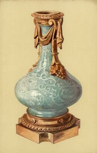Vaas, Chinese Celadon Ware met Louis XVI, Ormolu Mount (kleur litho)