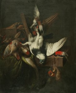 Stilleven met dode duif, vinken en valkenkappen