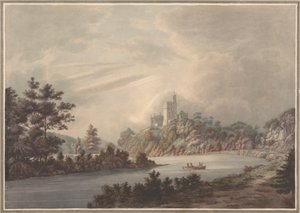 Landschap, kasteel bij een rivier