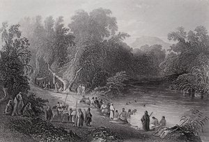 De rivier de Jordaan, Griekse badplaats door William H. Bartlett