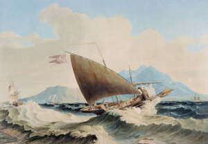 Zicht op het Eiland Lipari en een Maltese Speronare