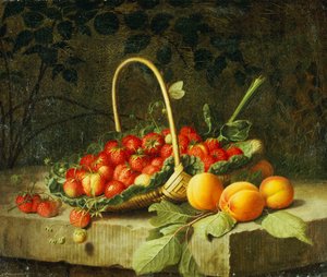 Een Mand met Aardbeien en Perziken op een Stenen Rand, 1856