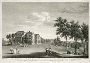 Uitzicht op het huis en een deel van de tuin in West Wycombe, Buckinghamshire, gegraveerd door William Woollett door William Hannan