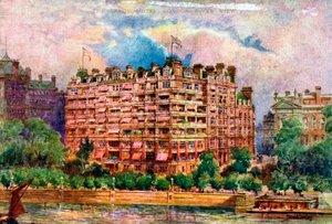 Het Savoy Hotel gezien vanaf de rivier de Theems, Londen, 1905