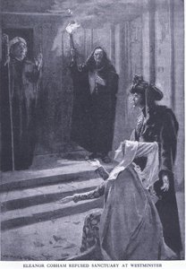 Eleanor Cobham geweigerd asiel in Westminster, uit Cassells History of the British People gepubliceerd door de Waverley Book Company Limited, ca. 1940 door William Hatherell