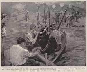 Afscheid van Kreta, Griekse Vrijwilligers die een Feu de Joie afvuren bij het Verlaten van het Eiland door William Hatherell