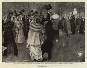 De ontvangst van ZKH de Prins van Wales bij het Imperial Institute, de Prins passeert door de verlichte gronden door William Hatherell