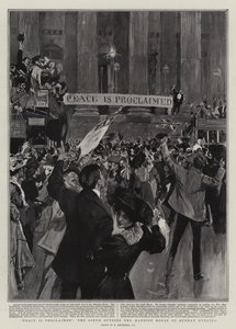 Vrede wordt Afgekondigd, de Scène buiten het Mansion House op Zondagavond