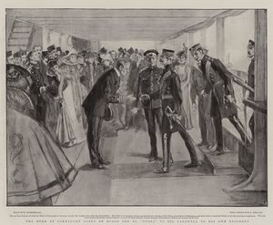De Hertog van Connaught gaat aan boord van de SS Nubia om afscheid te nemen van zijn eigen regiment door William Hatherell