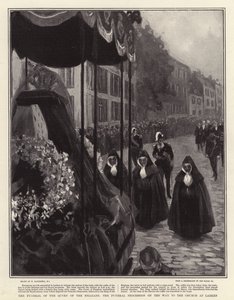 De begrafenis van de koningin van de Belgen, de begrafenisstoet op weg naar de kerk in Laken door William Hatherell