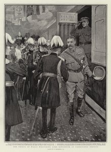 De Prins van Wales verwelkomt Lord Kitchener op Paddington Station
