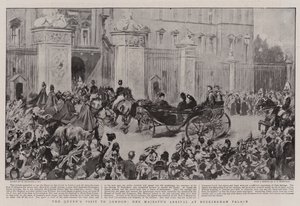Het bezoek van de koningin aan Londen, de aankomst van Hare Majesteit bij Buckingham Palace door William Hatherell