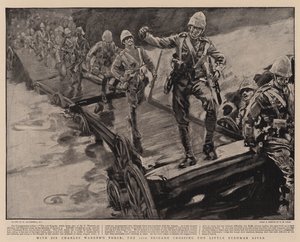 Met de troepen van Sir Charles Warren, de 11e brigade steekt de Little Bushman River over