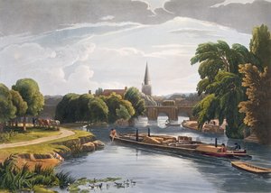 Abingdon Brug en Kerk, gegraveerd door Robert Havell de Jongere (1793-1878) gepubliceerd 1818
