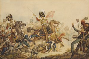 1st Life Guards aanvallende Franse artillerie bij de Slag bij Waterloo in 1815, 1820 door William Heath